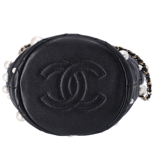CHANEL About Pearls Drawstring Mini Bucket Bag Black Lambskin
